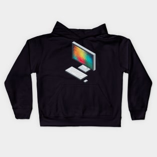 Isometric icon monitor keyboard and mouse Kids Hoodie